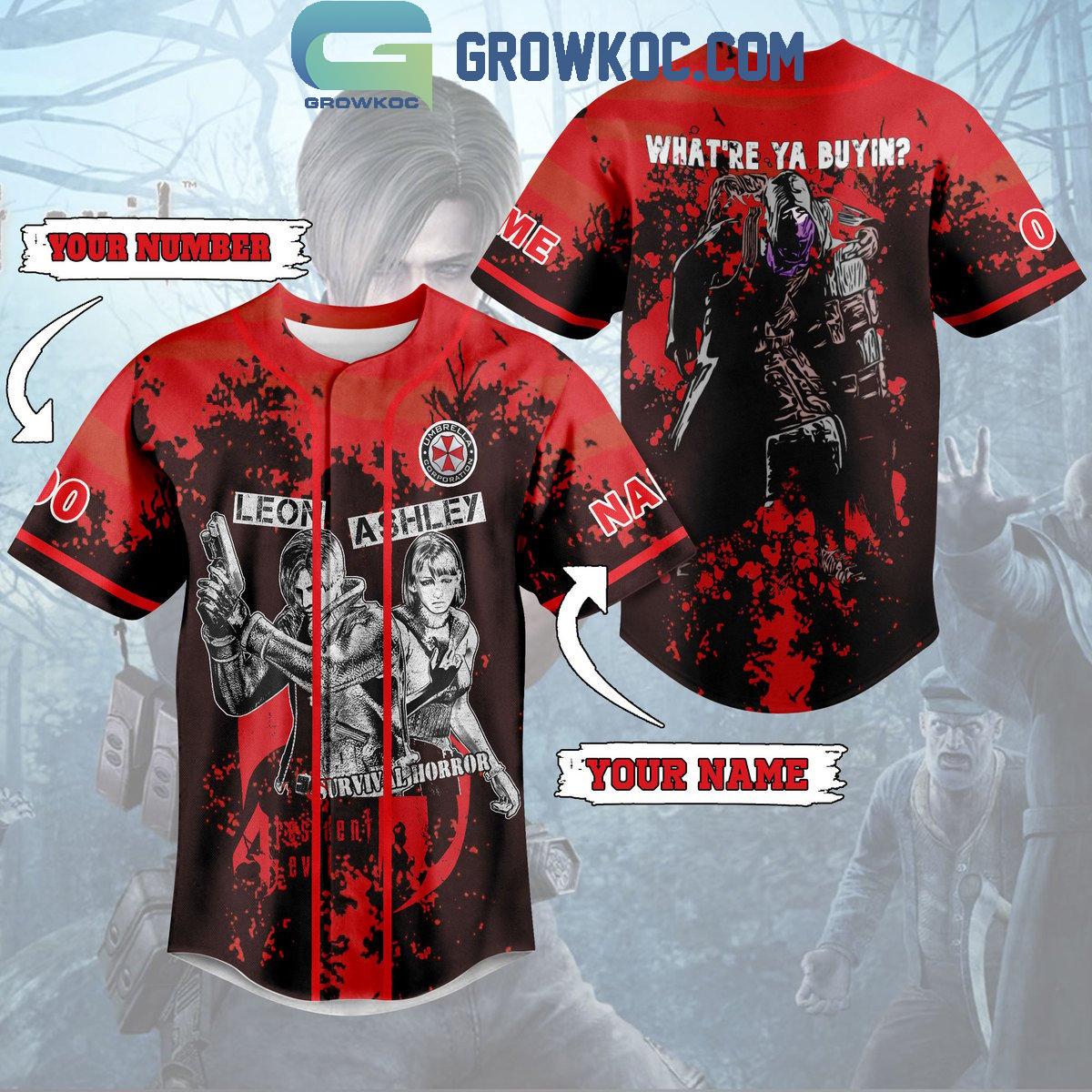 Survival Horror Leon Asley Whatre Ya Buyin Personalized Baseball Jersey Unisex T-shirt, Sweatshirt, Hoodie, Long Sleeve Tee - T-Shirt, Sweatshirt, Hoodie