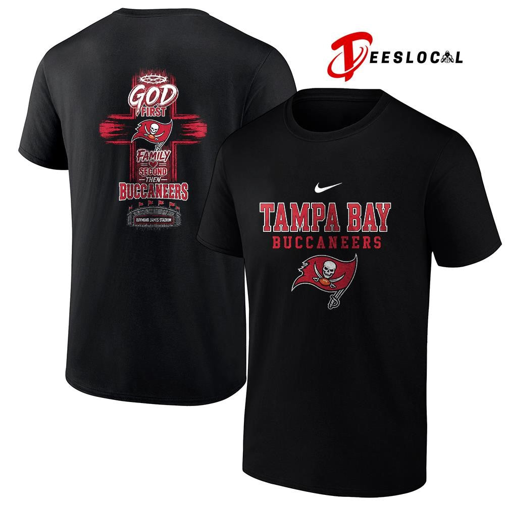 Tampa Bay Buccaneers God first family second cross shirt Unisex T-shirt, Sweatshirt, Hoodie, Long Sleeve Tee - T-Shirt, Sweatshirt, Hoodie