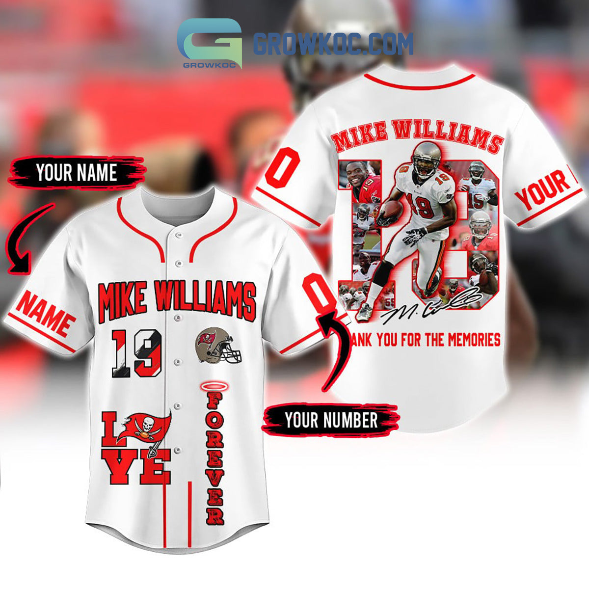 Tampa Bay Buccaneers Mike Williams 19 Forever Memories Personalized Baseball Jersey Unisex T-shirt, Sweatshirt, Hoodie, Long Sleeve Tee - T-Shirt, Sweatshirt, Hoodie