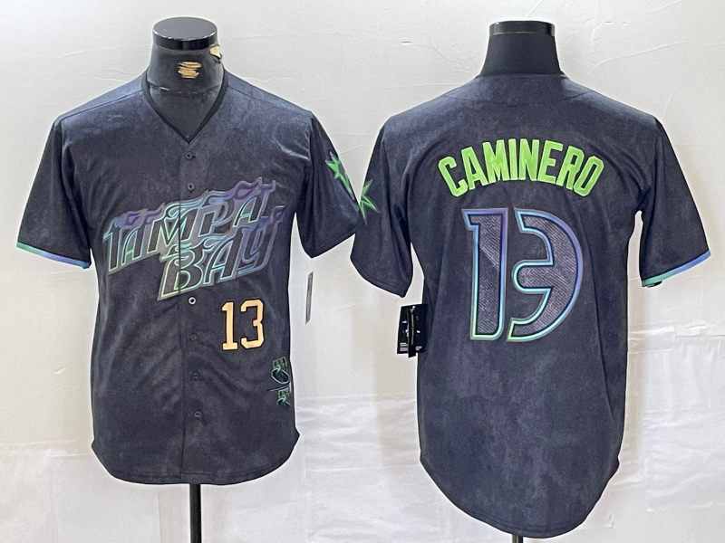 Tampa Bay Rays #13 Junior Caminero Charcoal 2024 City Connect Limited Stitched Baseball Jersey baseball jersey product view 1