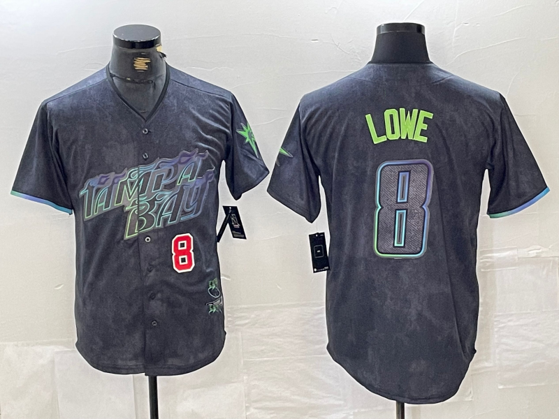Tampa Bay Rays #8 Brandon Lowe Charcoal 2024 City Connect Player Number Limited Cool Base Baseball Jersey baseball jersey product view 1