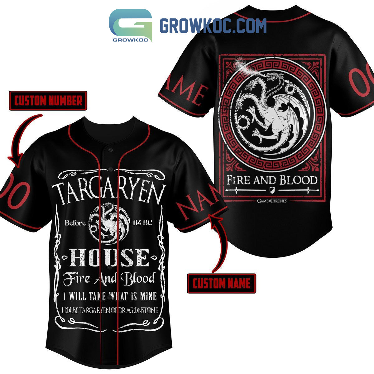 Targa Ryen Fire And Blood House Of Dragonstone Personalized Baseball Jersey Unisex T-shirt, Sweatshirt, Hoodie, Long Sleeve Tee - T-Shirt, Sweatshirt, Hoodie