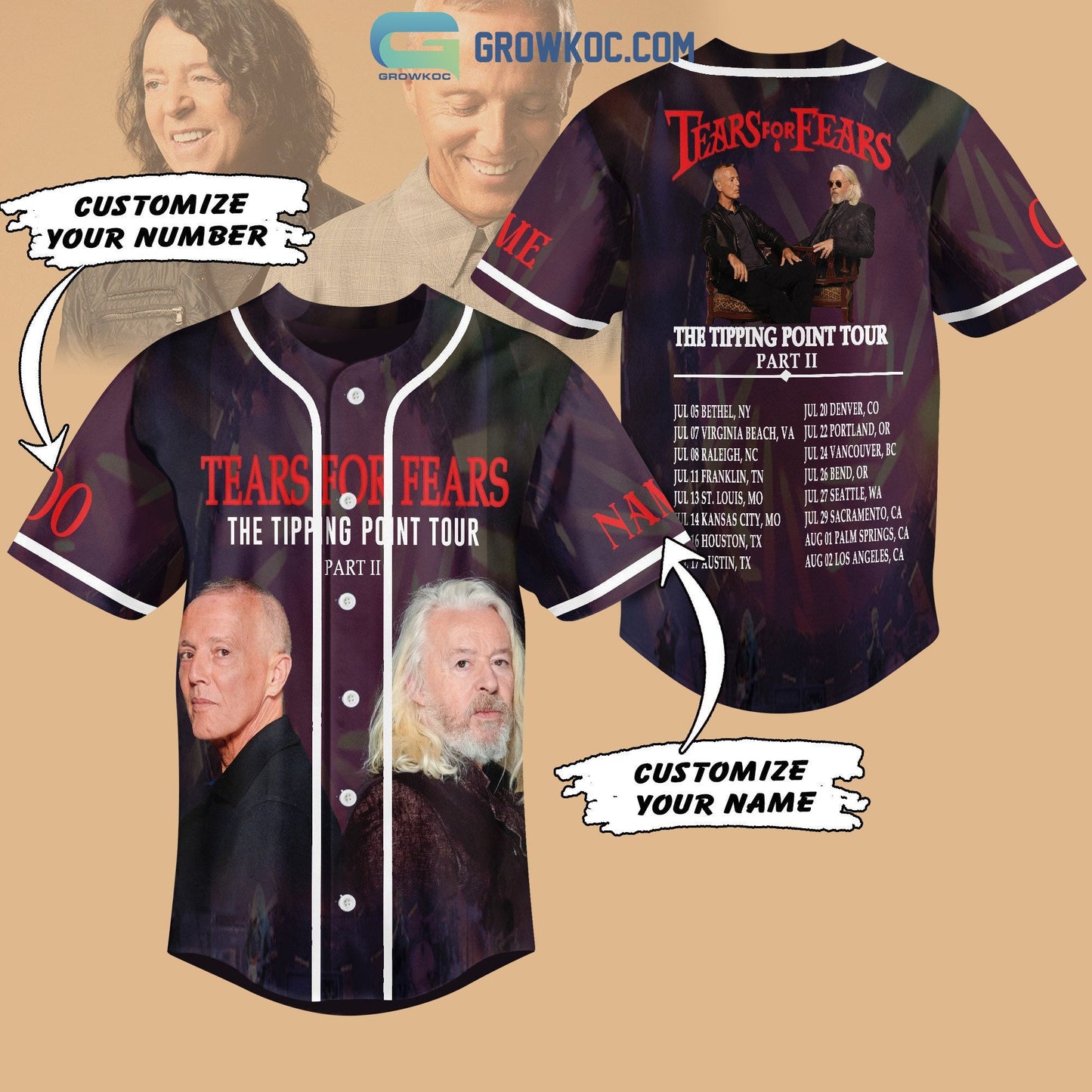 Tears For Fears The Tipping Point Tour Personalized Baseball Jersey Unisex T-shirt, Sweatshirt, Hoodie, Long Sleeve Tee - T-Shirt, Sweatshirt, Hoodie