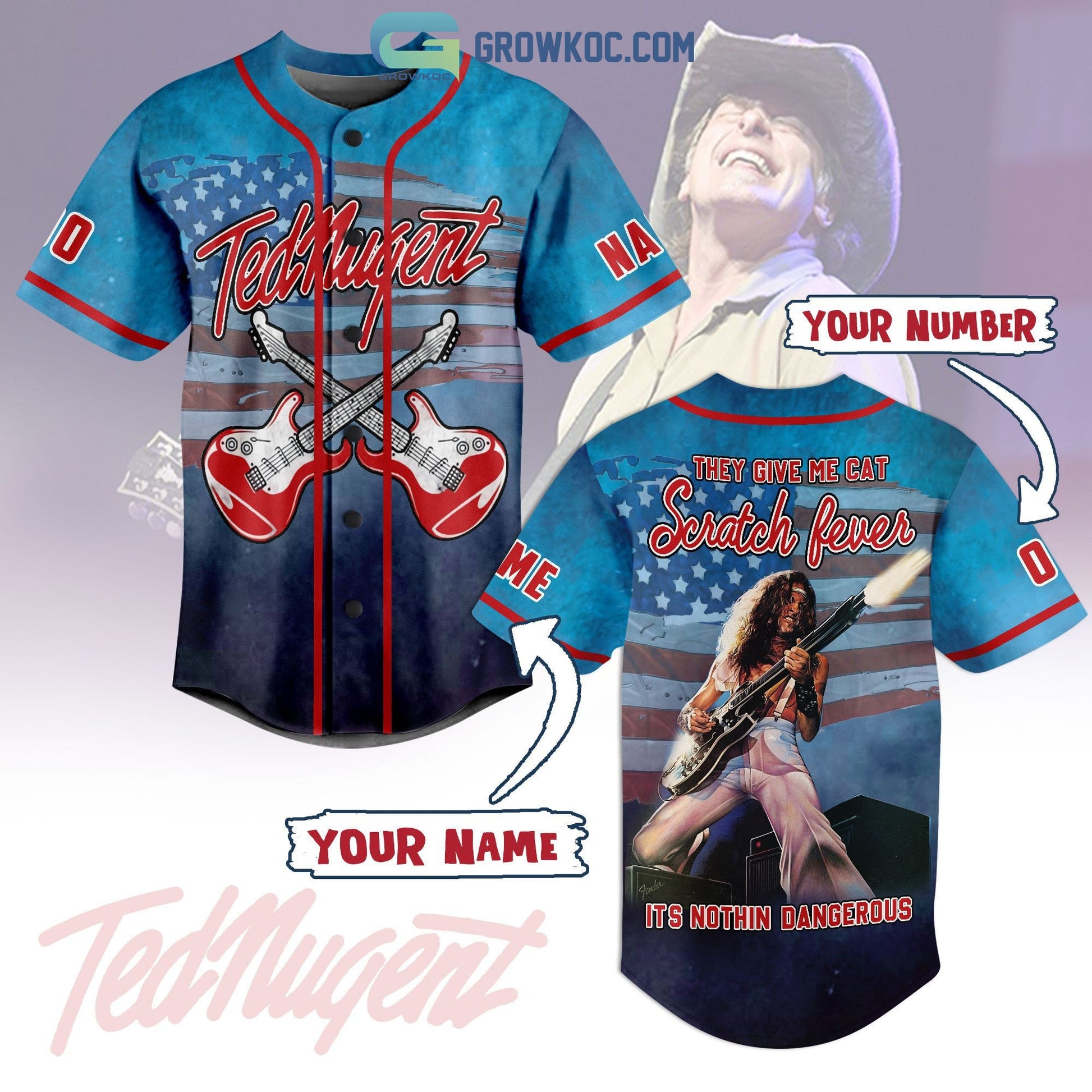Ted Nugent They Give Me Cat Scratch Fever Its Nothin Dangerous Personalized Baseball Jersey - T-Shirt, Sweatshirt, Hoodie