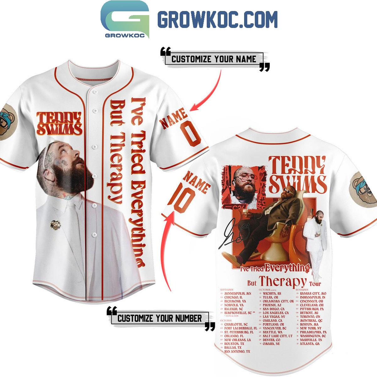 Teddy Swims Ive Tried Everything But Therapy Tour 2025 Personalized Baseball Jersey Unisex T-shirt, Sweatshirt, Hoodie, Long Sleeve Tee - T-Shirt, Sweatshirt, Hoodie