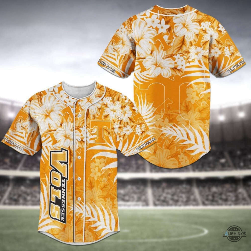 Tennessee Baseball Jersey All Over Printed Tennessee Vols Baseball Jersey Shirt University Of Tennesse Volunteers Baseball Uniform Tropical Hibiscus Floral Pattern NEW - T-Shirt, Sweatshirt, Hoodie
