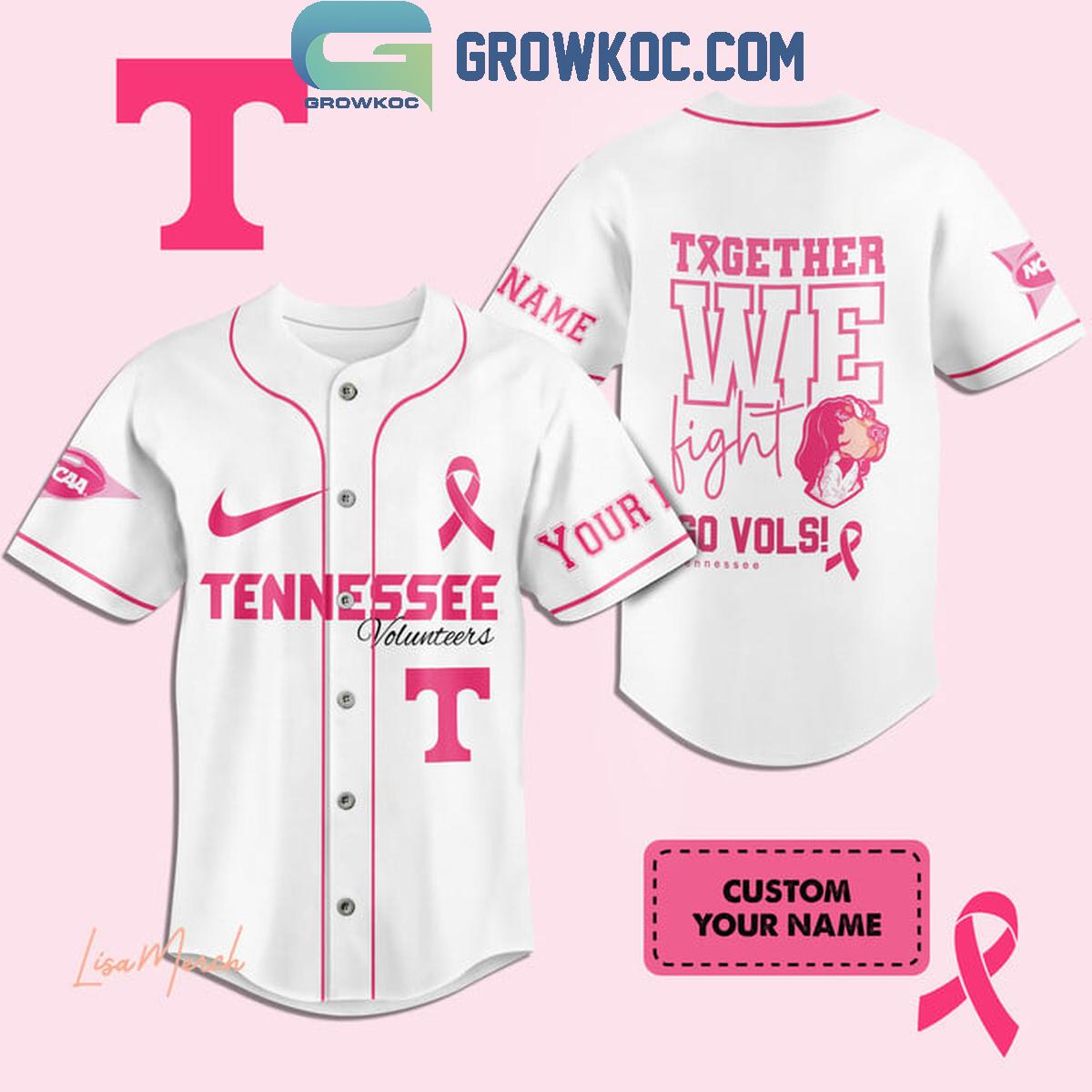 Tennessee Volunteers Together We Fight Breast Cancer Personalized Baseball Jersey Unisex T-shirt, Sweatshirt, Hoodie, Long Sleeve Tee - T-Shirt, Sweatshirt, Hoodie
