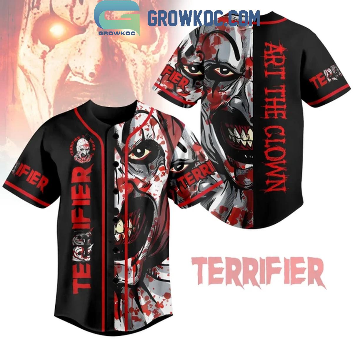 Terrifier 3 Art The Clown Bloody Christmas Baseball Jersey Unisex T-shirt, Sweatshirt, Hoodie, Long Sleeve Tee - T-Shirt, Sweatshirt, Hoodie