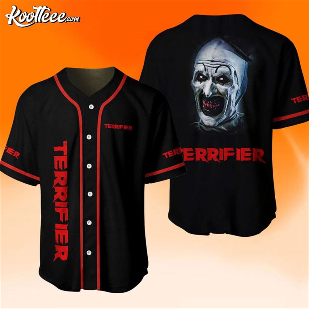 Terrifier Scary Clown Halloween Baseball Jersey Unisex T-shirt, Sweatshirt, Hoodie, Long Sleeve Tee - T-Shirt, Sweatshirt, Hoodie