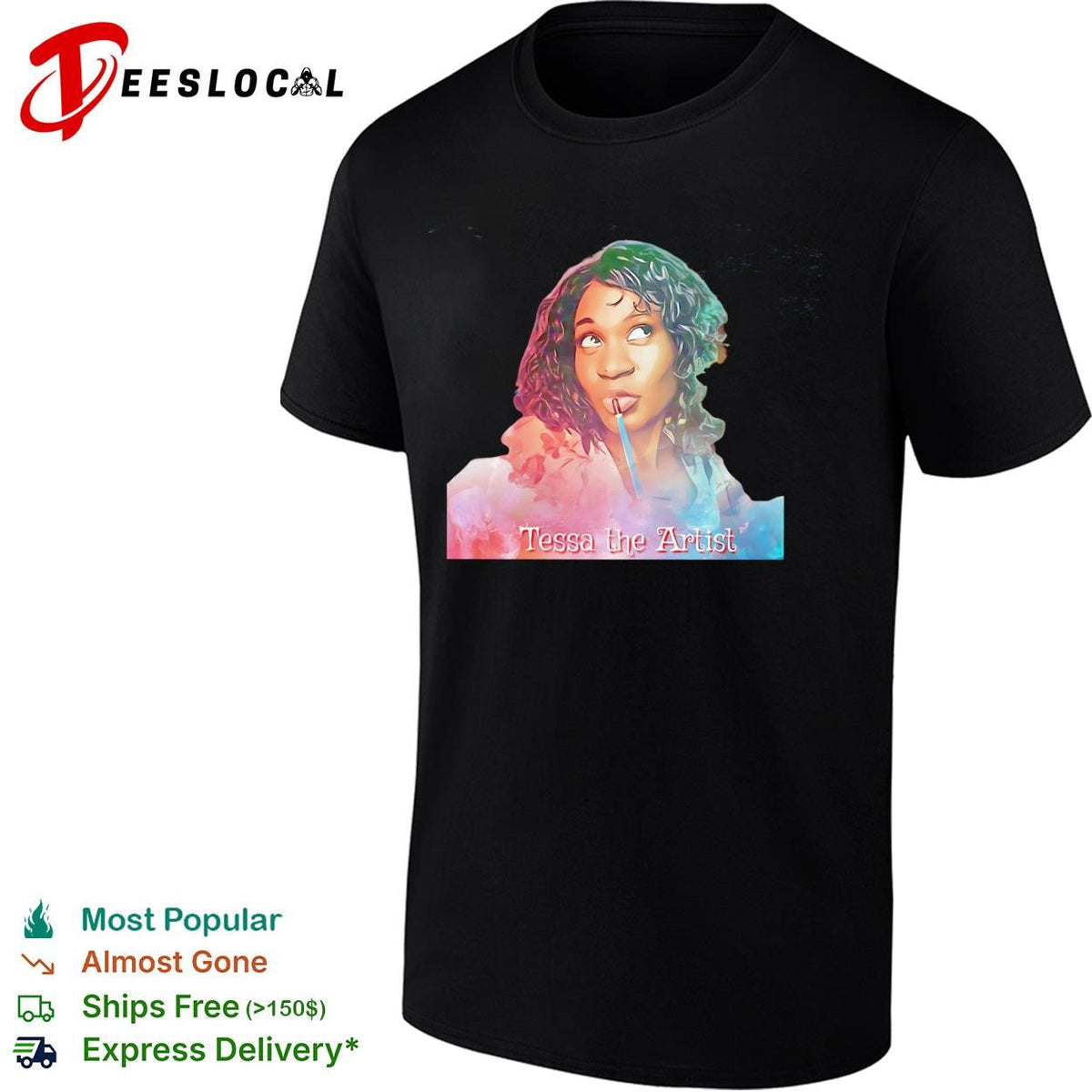 Tessa the Artist girl painting stylized portrait shirt Unisex T-shirt, Sweatshirt, Hoodie, Long Sleeve Tee - T-Shirt, Sweatshirt, Hoodie