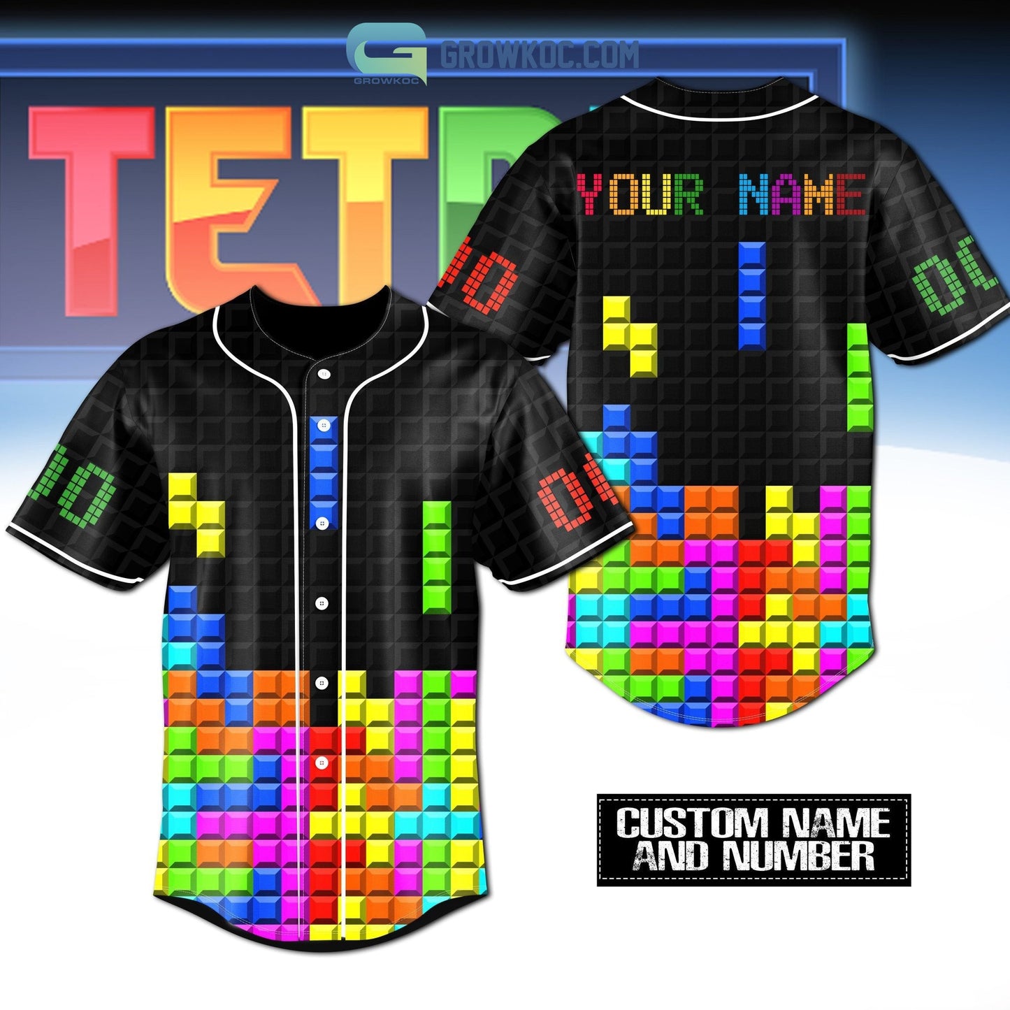 Tetris Game Personalized Baseball Jersey Unisex T-shirt, Sweatshirt, Hoodie, Long Sleeve Tee - T-Shirt, Sweatshirt, Hoodie