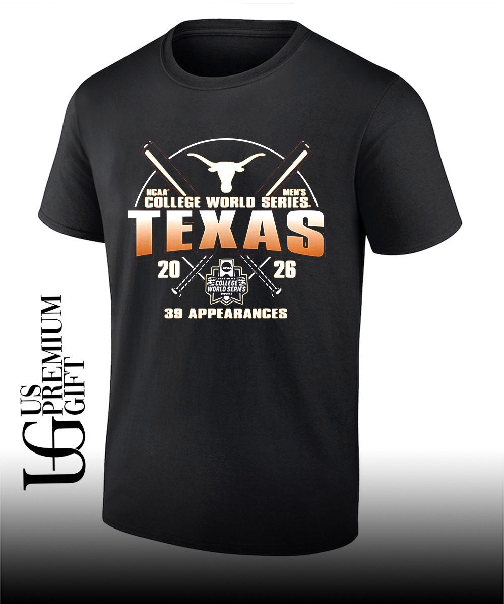 Texas Longhorns 2026 NCAA Mens College World Series Bound 39 appearances T-shirt Unisex T-shirt, Sweatshirt, Hoodie, Long Sleeve Tee - T-Shirt, Sweatshirt, Hoodie