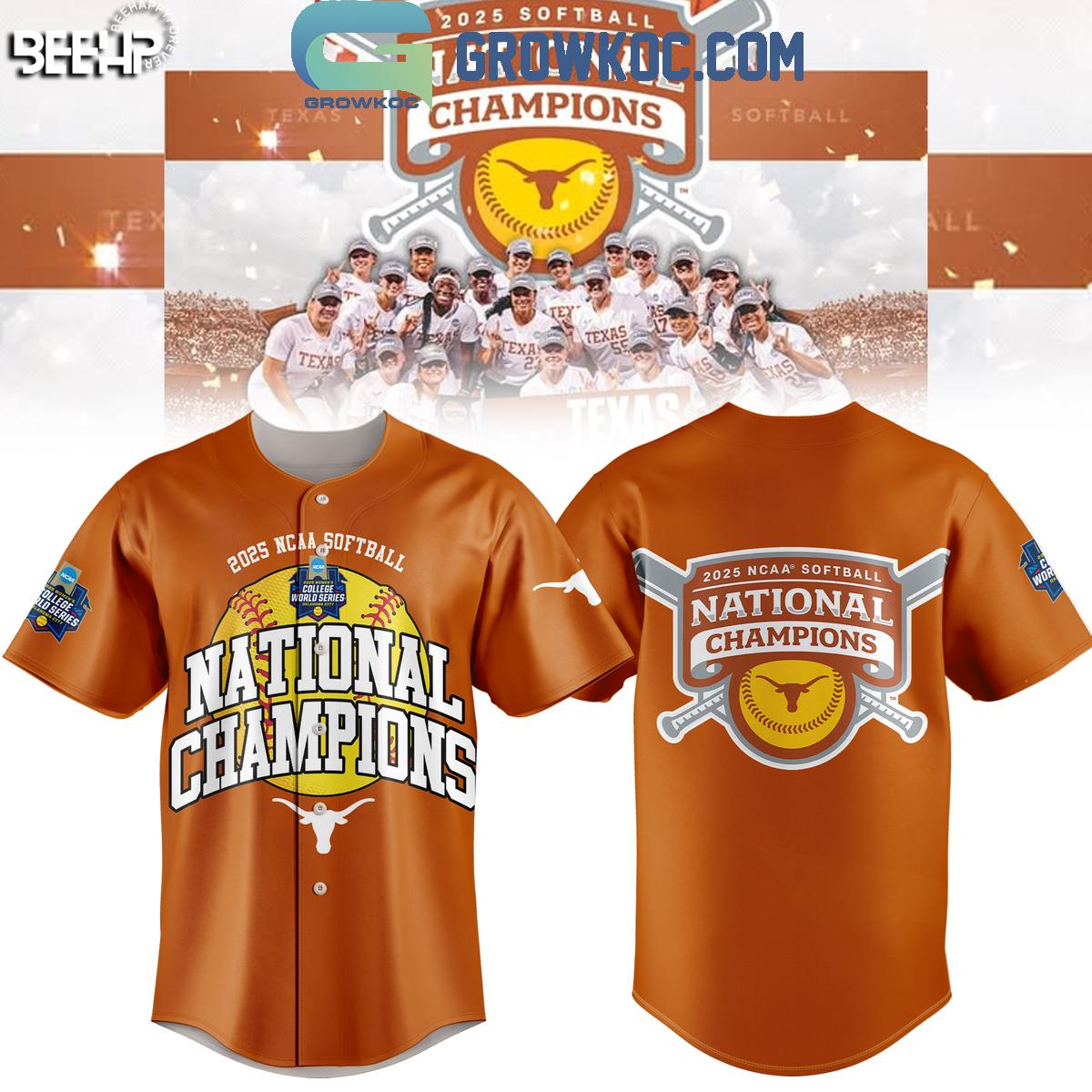 Texas Longhorns Softball Womens College World Champions 2025 Baseball Jersey Unisex T-shirt, Sweatshirt, Hoodie, Long Sleeve Tee - T-Shirt, Sweatshirt, Hoodie