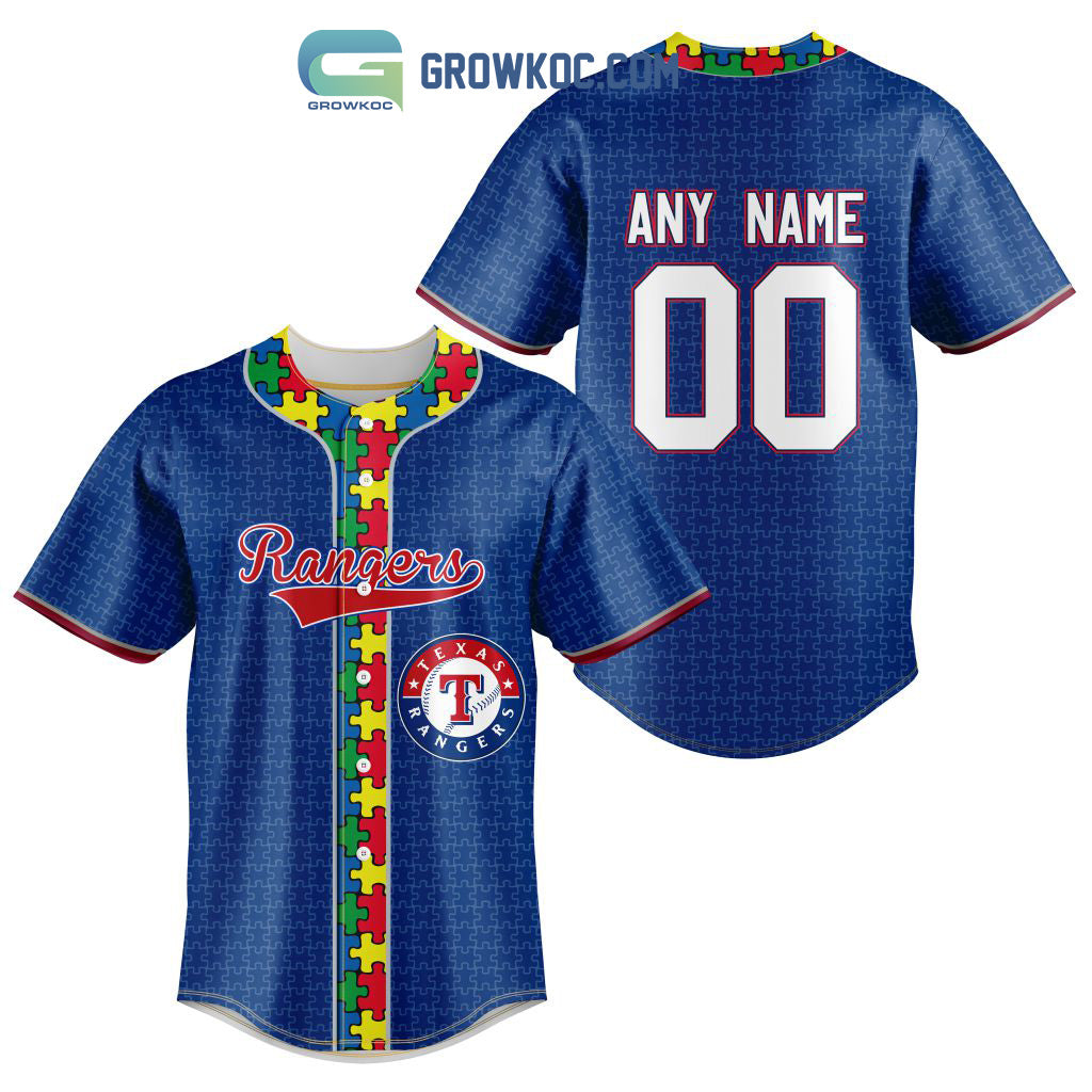 Texas Rangers MLB Fearless Against Autism Personalized Baseball Jersey Unisex T-shirt, Sweatshirt, Hoodie, Long Sleeve Tee - T-Shirt, Sweatshirt, Hoodie