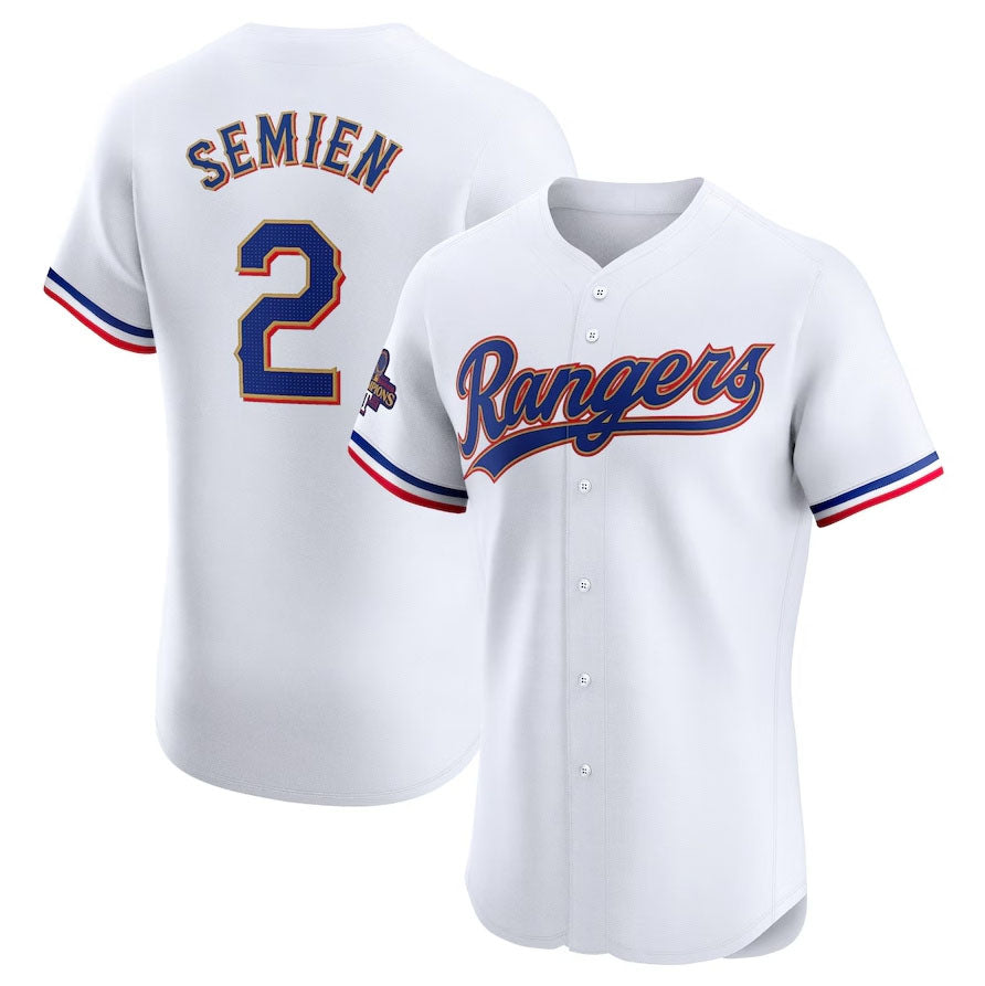 Texas Rangers #2 Marcus Semien 2024 Gold Collection Elite Player Jersey ¨C White Baseball Jerseys baseball jersey product view 1