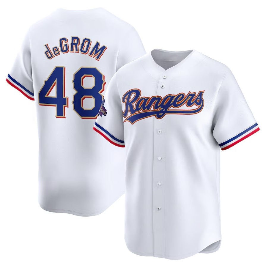 Texas Rangers #48 Jacob deGrom 2024 Gold Collection Limited Player Jersey ¨C White Baseball Jerseys baseball jersey product view 1