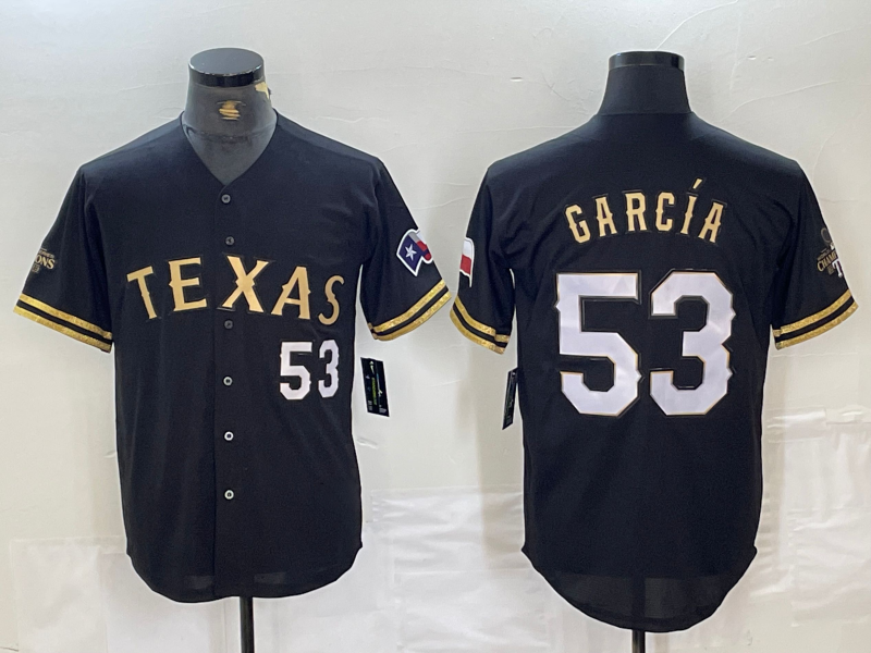 Texas Rangers #53 Adolis Garcia Black Gold Cool Base Stitched Baseball Jersey baseball jersey product view 1