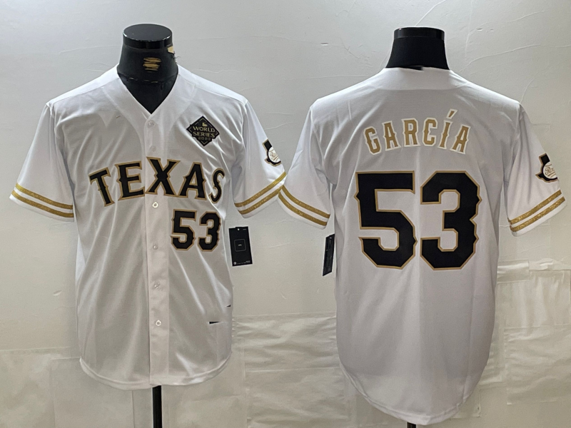 Texas Rangers #53 Adolis Garcia Number White Gold Cool Base Stitched Baseball Jersey baseball jersey product view 1