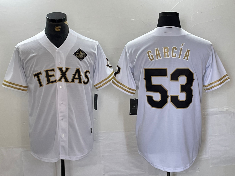 Texas Rangers #53 Adolis Garcia White Gold Cool Base Stitched Baseball Jersey baseball jersey product view 1