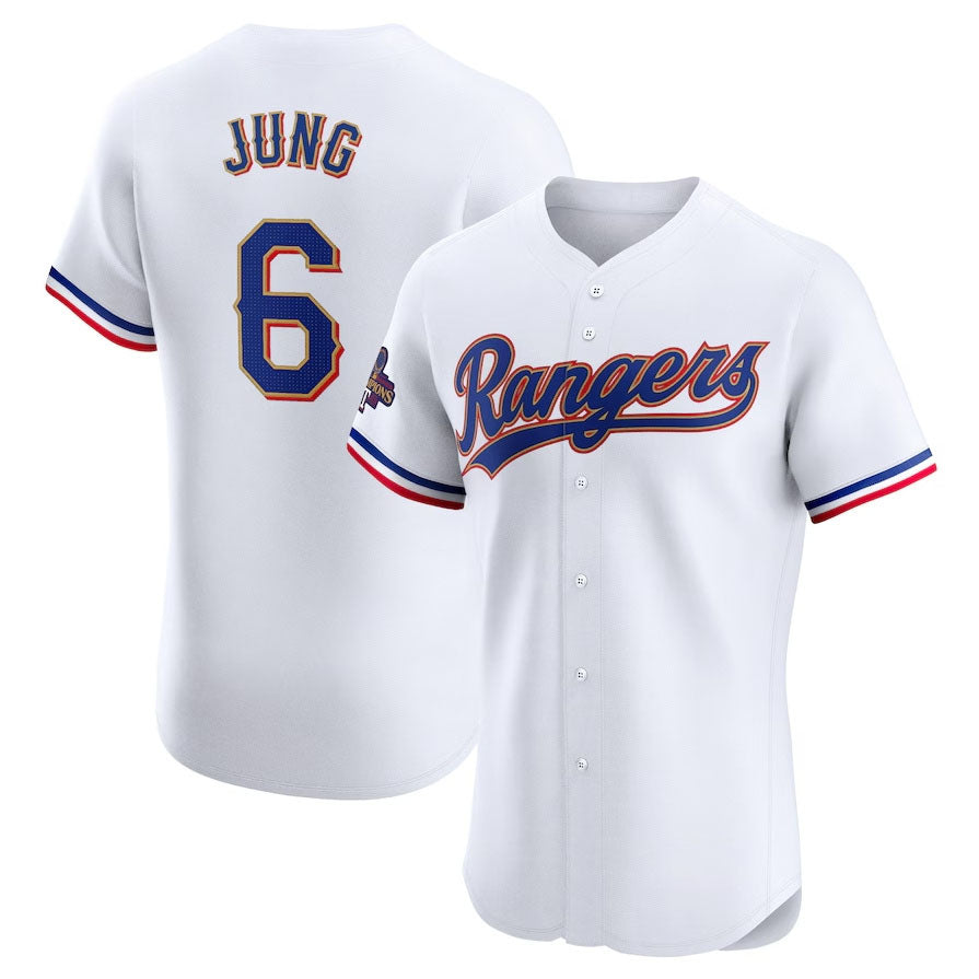 Texas Rangers #6 Josh Jung 2024 Gold Collection Elite Player Jersey ¨C White Baseball Jerseys baseball jersey product view 1