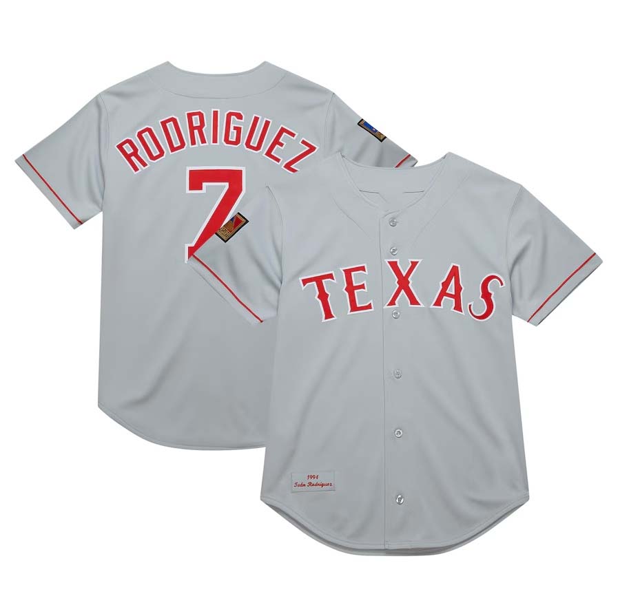 Texas Rangers #7 Ivan Rodriguez 1994 Cooperstown Collection Authentic Dark Jersey - Gray Baseball Jerseys baseball jersey product view 1