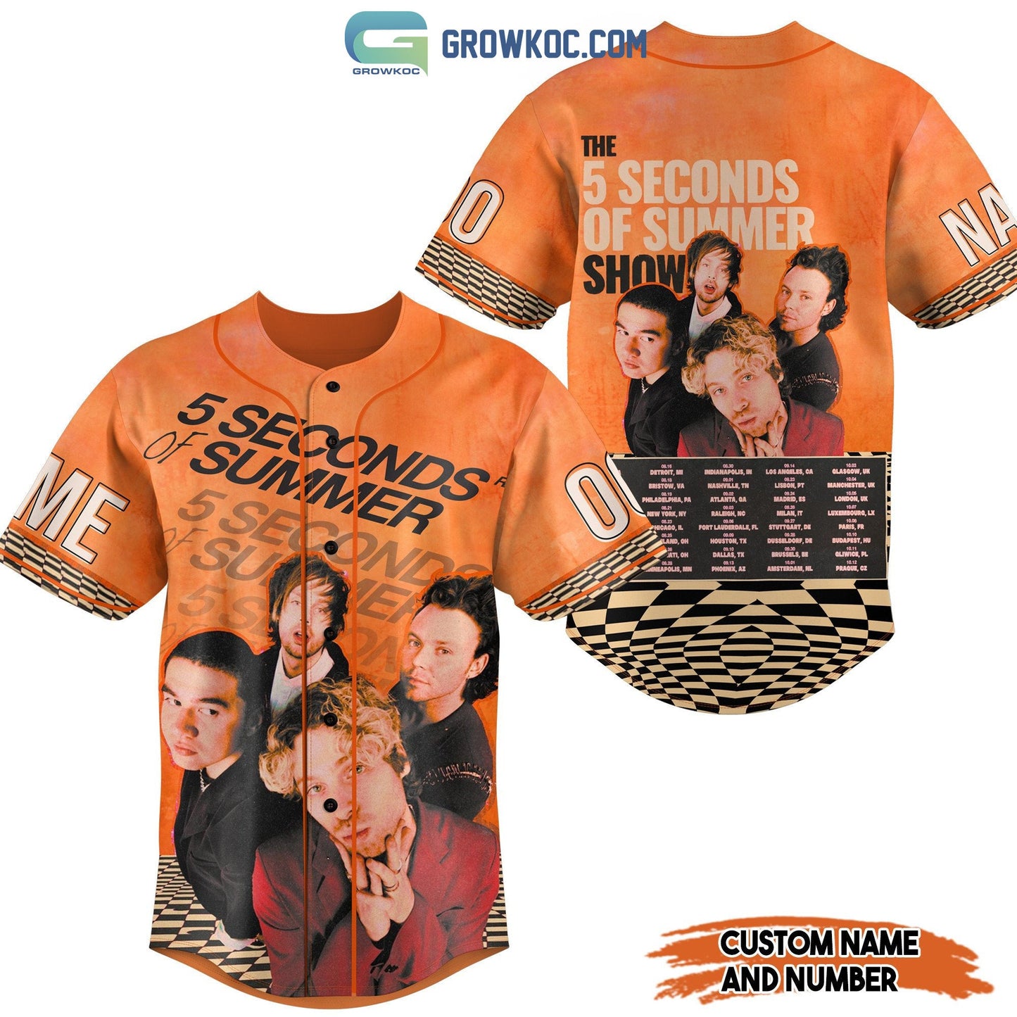 The 5 Seconds Of Summer Show Orange Design Personalized Baseball Jersey Unisex T-shirt, Sweatshirt, Hoodie, Long Sleeve Tee - T-Shirt, Sweatshirt, Hoodie
