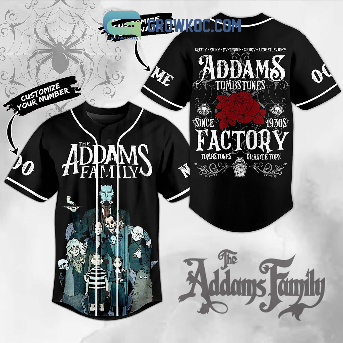 The Addams Family Tombstones Factory Personalized Baseball Jersey Unisex T-shirt, Sweatshirt, Hoodie, Long Sleeve Tee - T-Shirt, Sweatshirt, Hoodie