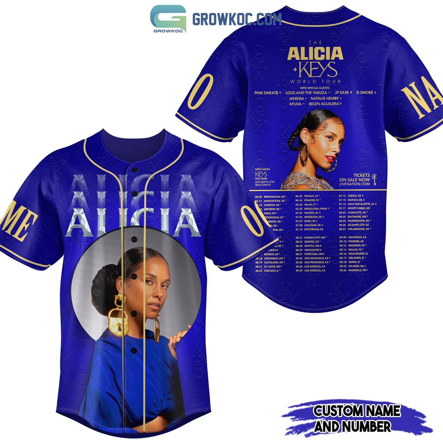 The Alicia Keys World Tour Personalized Baseball Jersey Unisex T-shirt, Sweatshirt, Hoodie, Long Sleeve Tee - T-Shirt, Sweatshirt, Hoodie