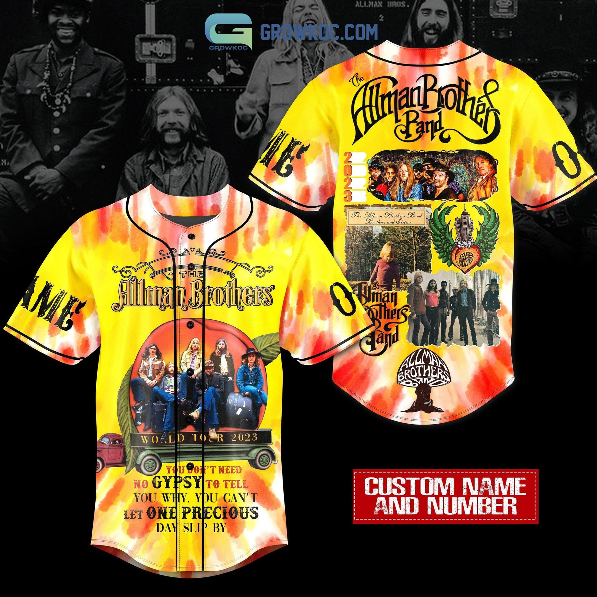 The Allman Brothers Band World Tour 2023 Yellow Design Personalized Baseball Jersey Unisex T-shirt, Sweatshirt, Hoodie, Long Sleeve Tee - T-Shirt, Sweatshirt, Hoodie