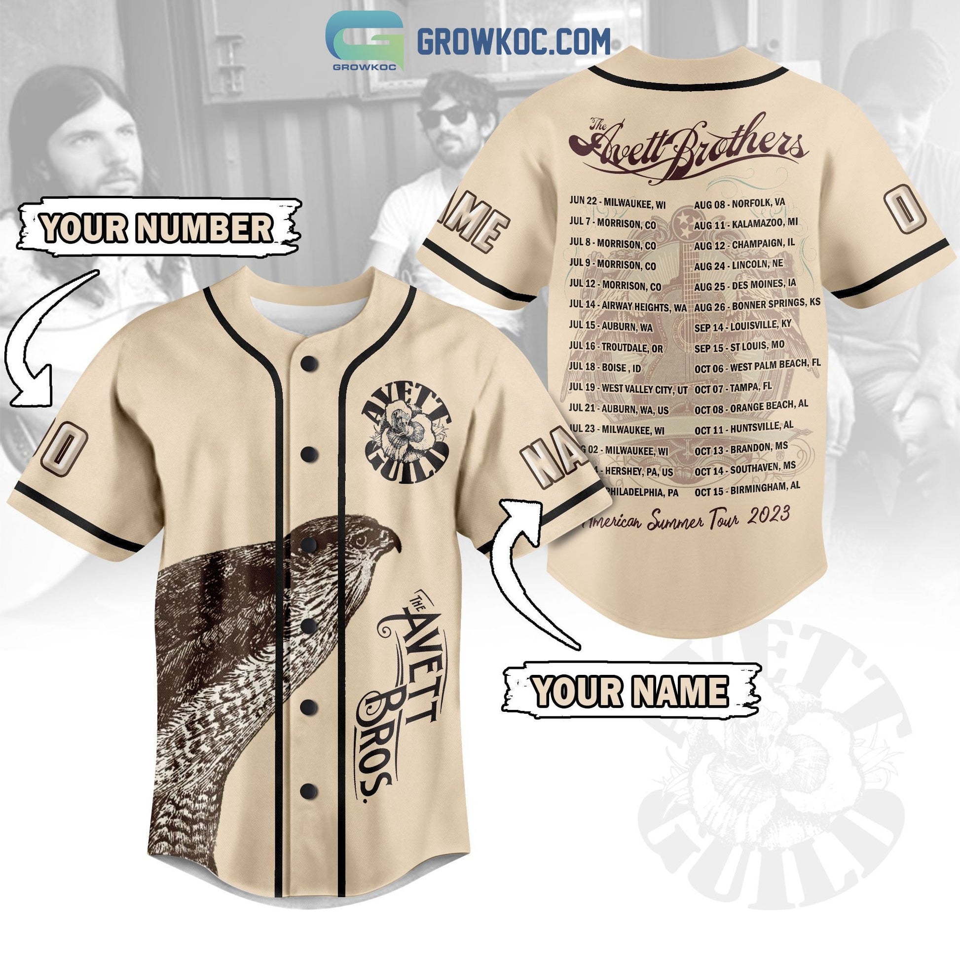 The Avett Brothers American Summer Tour 2023 Personalized Baseball Jersey Unisex T-shirt, Sweatshirt, Hoodie, Long Sleeve Tee - T-Shirt, Sweatshirt, Hoodie