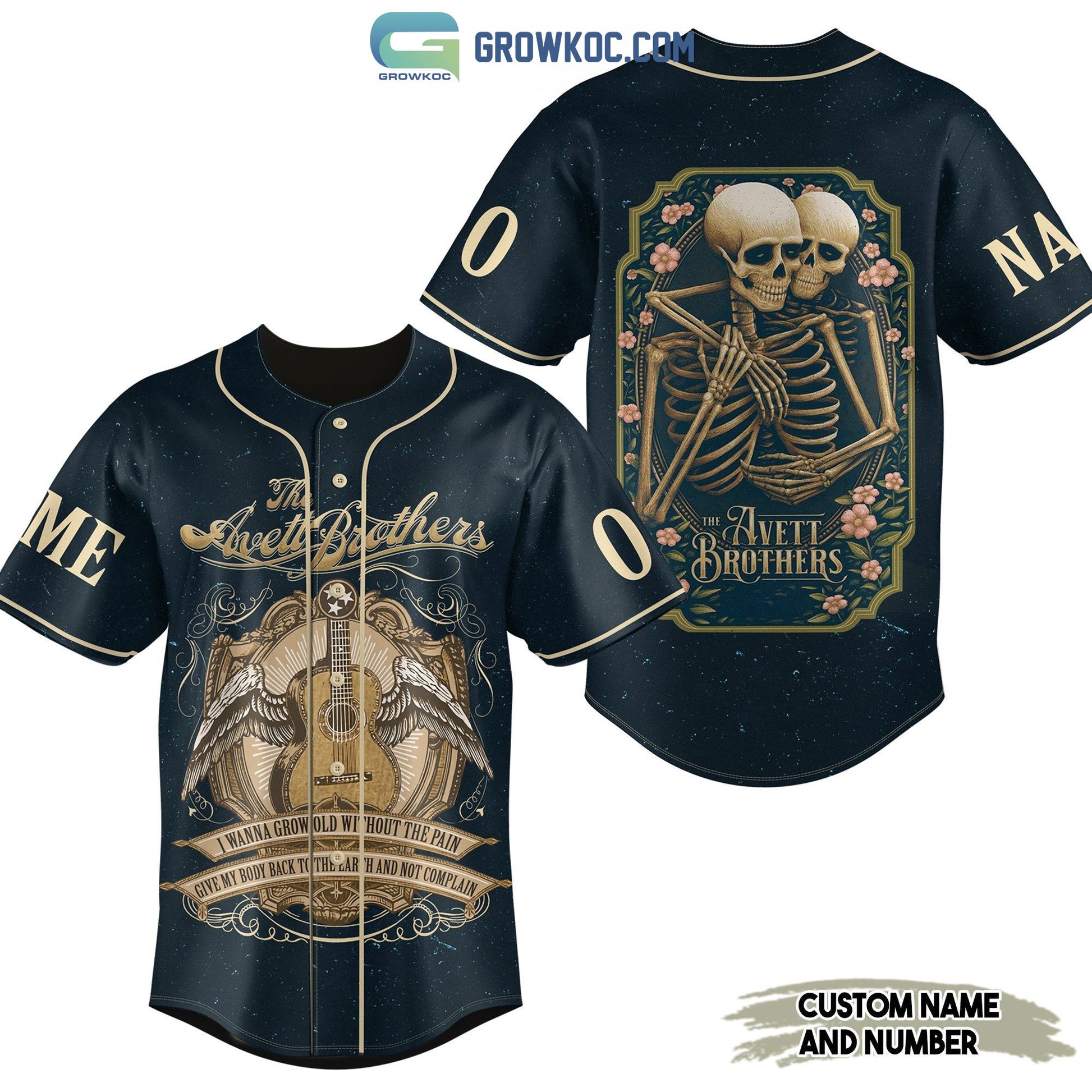 The Avett Brothers Skull Flowers Personalized Baseball Jersey Unisex T-shirt, Sweatshirt, Hoodie, Long Sleeve Tee - T-Shirt, Sweatshirt, Hoodie