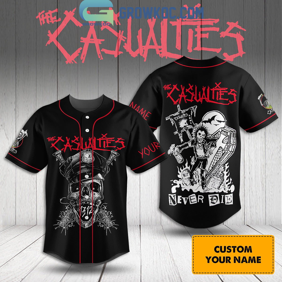 The Casualties Never Die Love Fan Personalized Baseball Jersey Unisex T-shirt, Sweatshirt, Hoodie, Long Sleeve Tee - T-Shirt, Sweatshirt, Hoodie