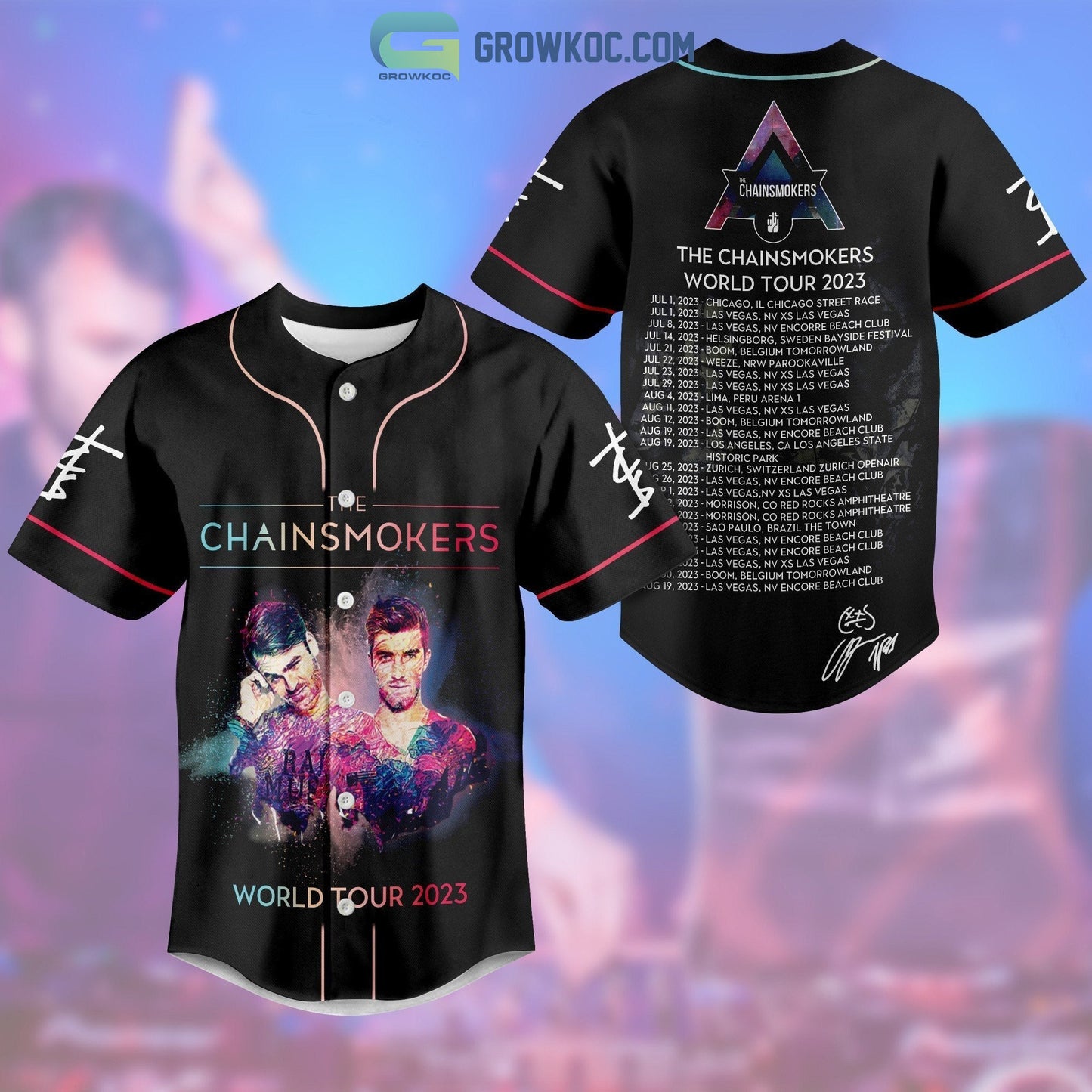 The Chainsmokers World Tour 2023 Baseball Jersey Unisex T-shirt, Sweatshirt, Hoodie, Long Sleeve Tee - T-Shirt, Sweatshirt, Hoodie
