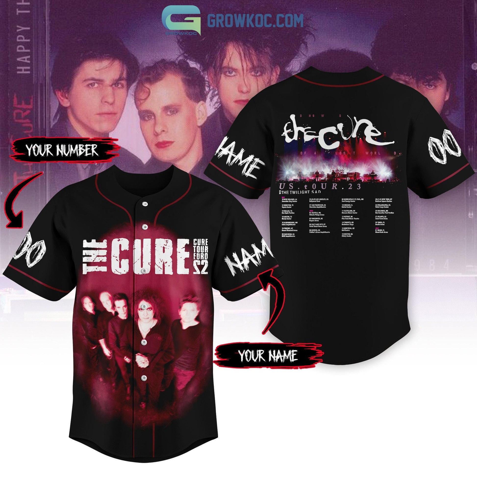 The Cure Tour Euro S2 Personalized Baseball Jersey Unisex T-shirt, Sweatshirt, Hoodie, Long Sleeve Tee - T-Shirt, Sweatshirt, Hoodie