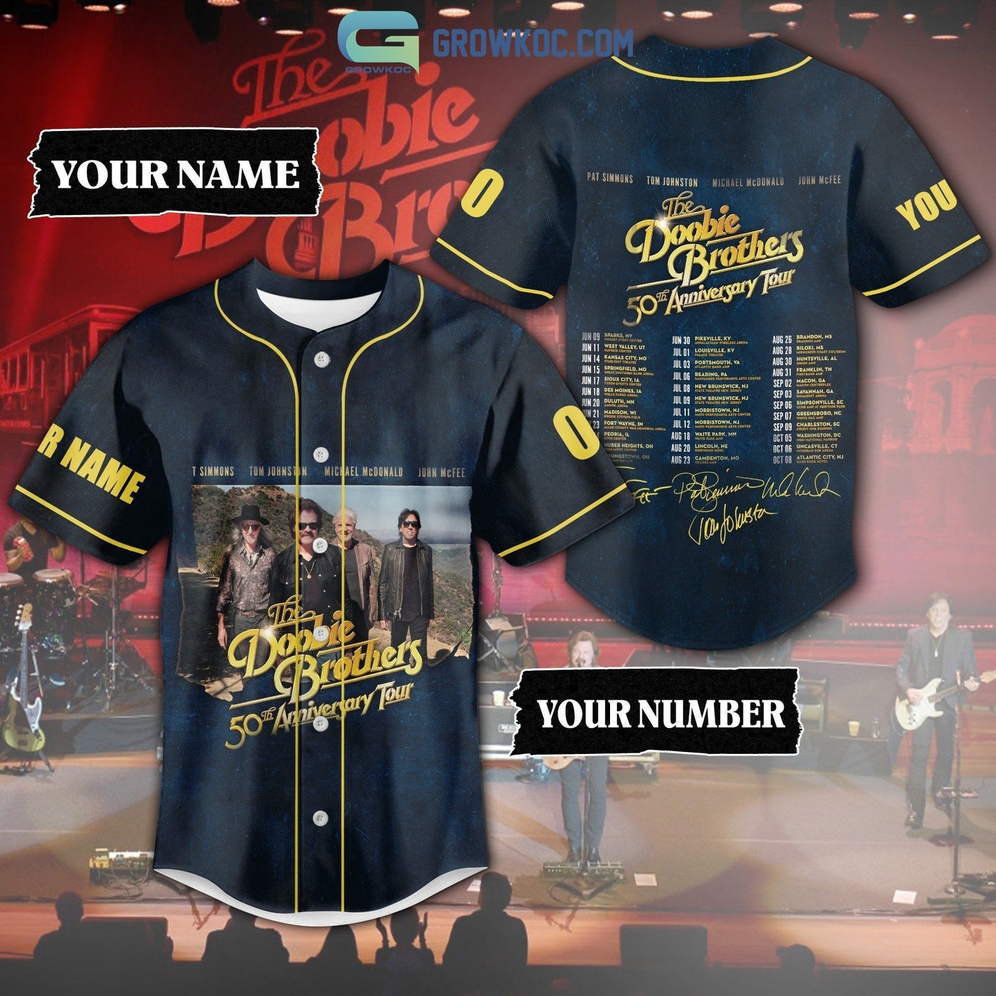 The Doobie Brothers 50th Anniversary Tour Personalized Baseball Jersey Unisex T-shirt, Sweatshirt, Hoodie, Long Sleeve Tee - T-Shirt, Sweatshirt, Hoodie