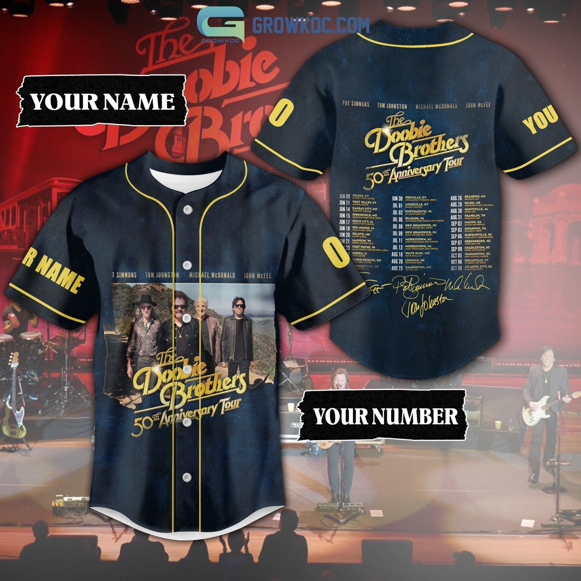 The Doobie Brothers 50th Anniversary Tour Personalized Baseball Jersey Unisex T-shirt, Sweatshirt, Hoodie, Long Sleeve Tee - T-Shirt, Sweatshirt, Hoodie
