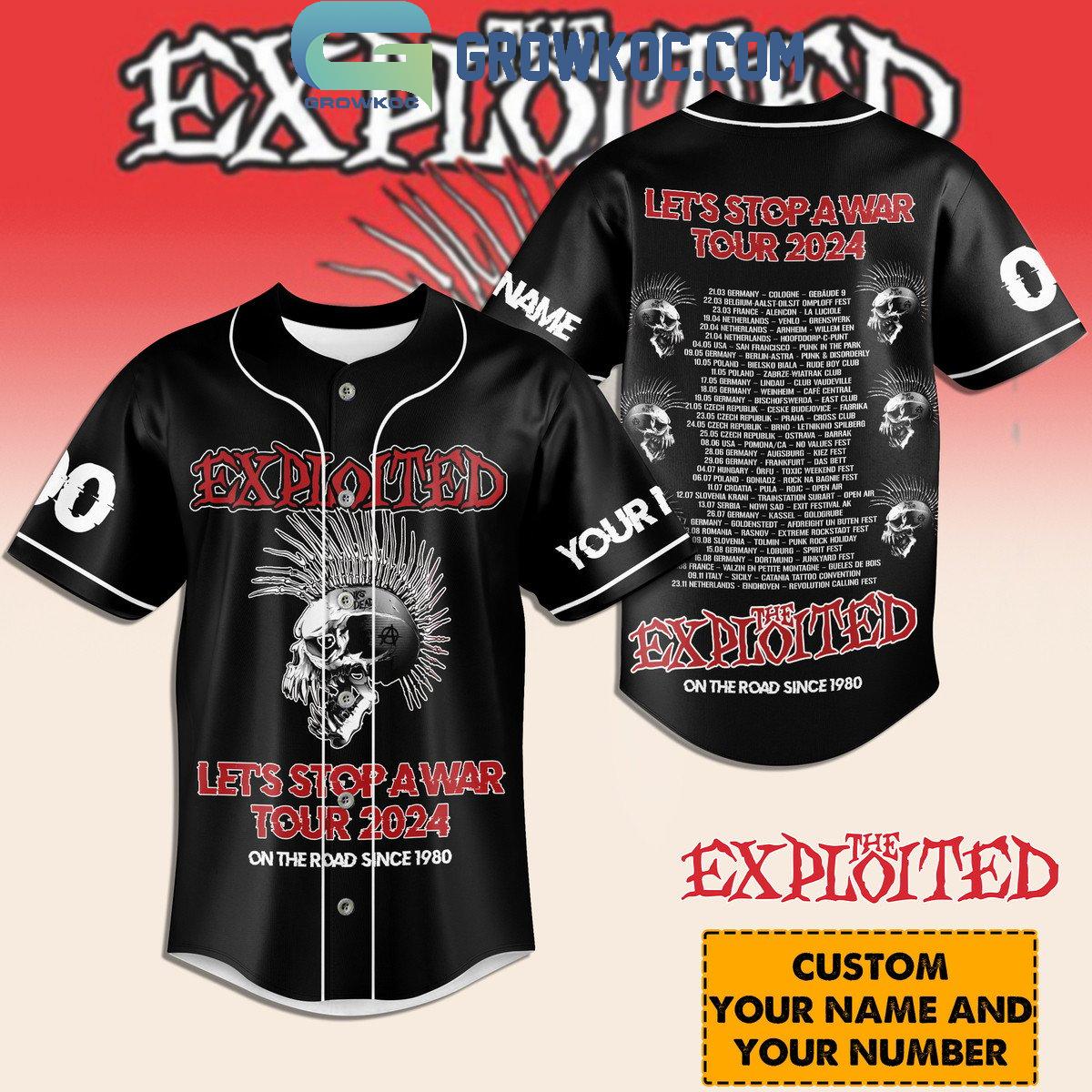 The Exploited Lets Stop A War Tour 2024 Personalized Baseball Jersey Unisex T-shirt, Sweatshirt, Hoodie, Long Sleeve Tee - T-Shirt, Sweatshirt, Hoodie