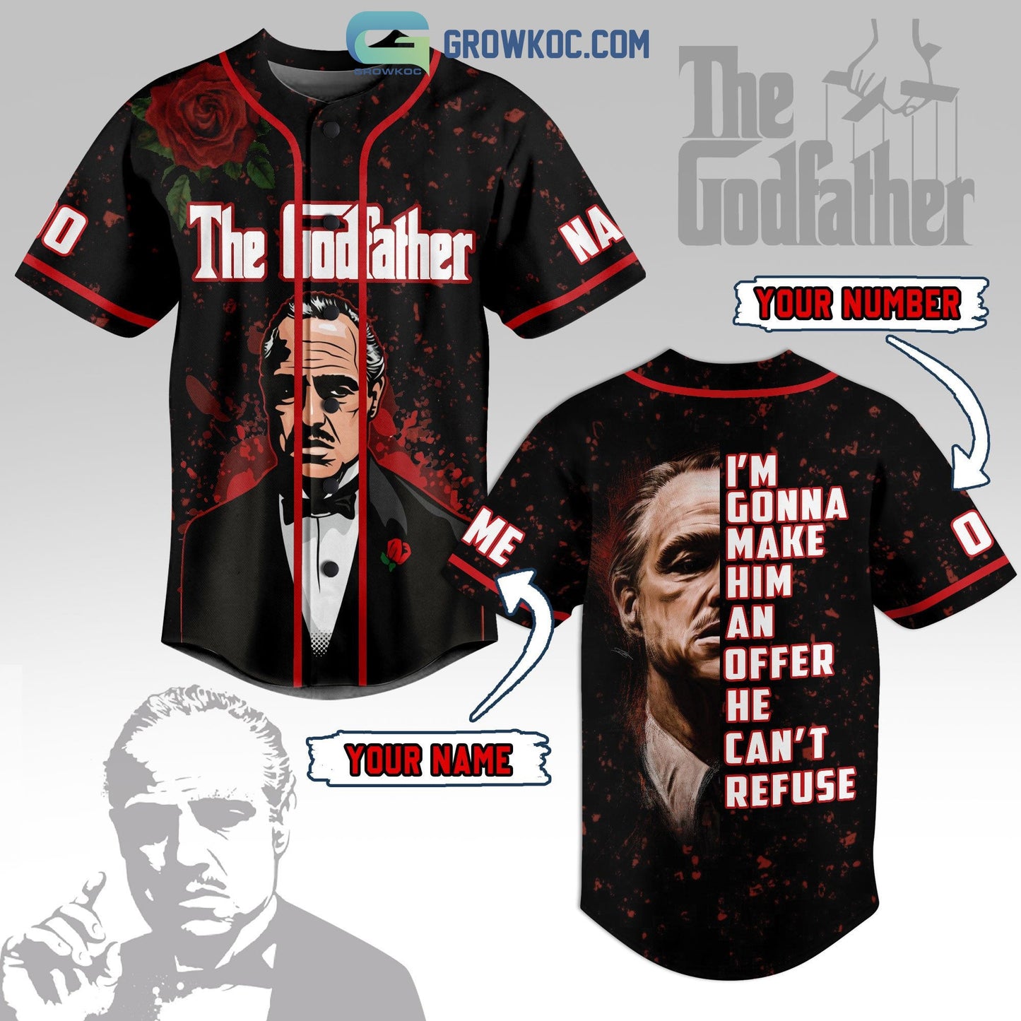 The Godfather Im Gonna Make Him An Offer He Cant Refuse Personalized Baseball Jersey Unisex T-shirt, Sweatshirt, Hoodie, Long Sleeve Tee - T-Shirt, Sweatshirt, Hoodie
