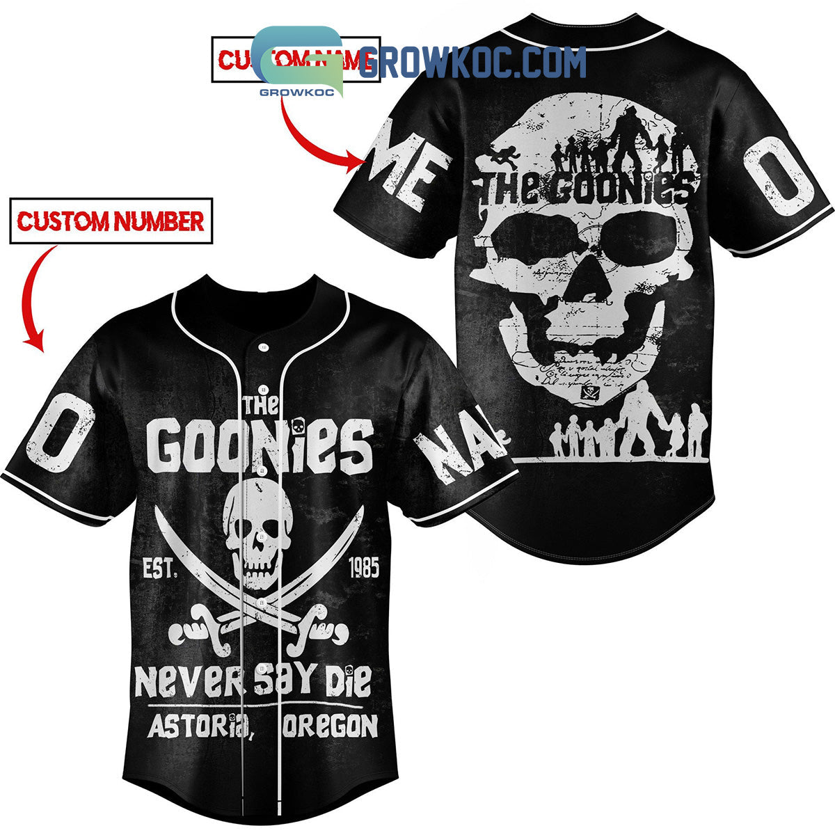 The Goonies Never Say Die Personalized Baseball Jersey Unisex T-shirt, Sweatshirt, Hoodie, Long Sleeve Tee - T-Shirt, Sweatshirt, Hoodie