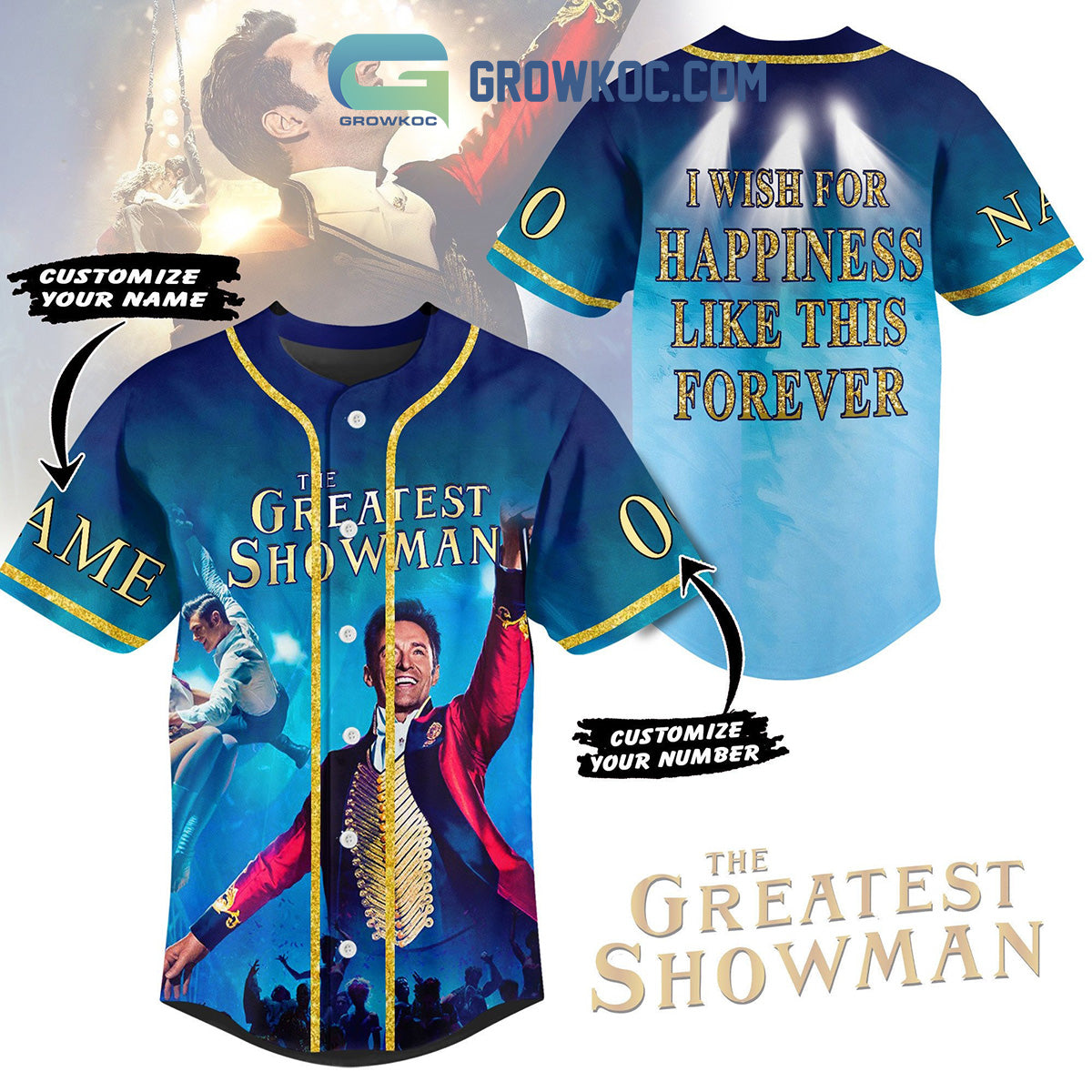 The Greatest Showman Hugh Jackman Personalized Baseball Jersey Unisex T-shirt, Sweatshirt, Hoodie, Long Sleeve Tee - T-Shirt, Sweatshirt, Hoodie