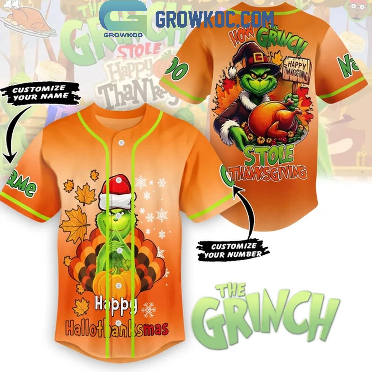 The Grinch How It Stole Thanksgiving Happy Hallothanksmas Baseball Jersey Unisex T-shirt, Sweatshirt, Hoodie, Long Sleeve Tee - T-Shirt, Sweatshirt, Hoodie