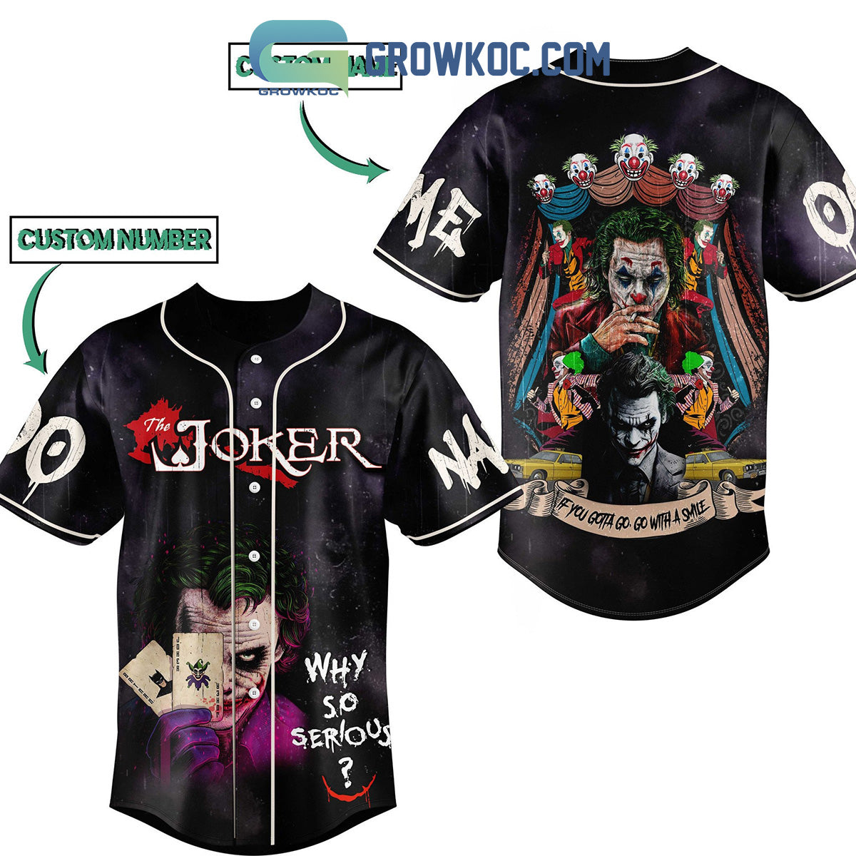 The Joker Who So Serious If You Gotta Go Go With A Smile Personalized Baseball Jersey Unisex T-shirt, Sweatshirt, Hoodie, Long Sleeve Tee - T-Shirt, Sweatshirt, Hoodie