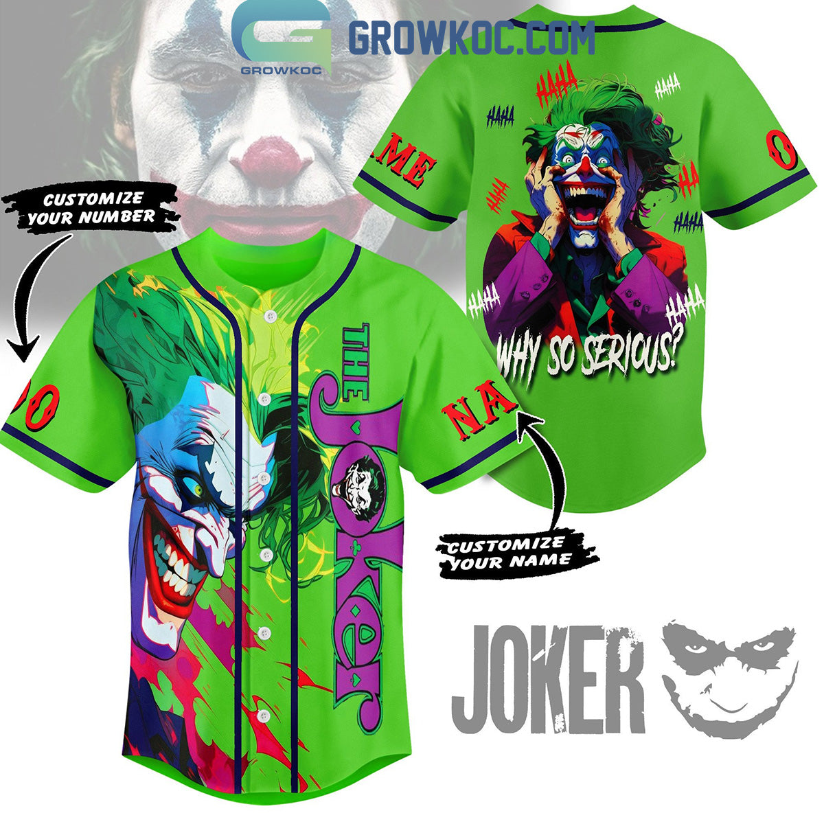 The Joker Why So Serious Green Version Personalized Baseball Jersey Unisex T-shirt, Sweatshirt, Hoodie, Long Sleeve Tee - T-Shirt, Sweatshirt, Hoodie