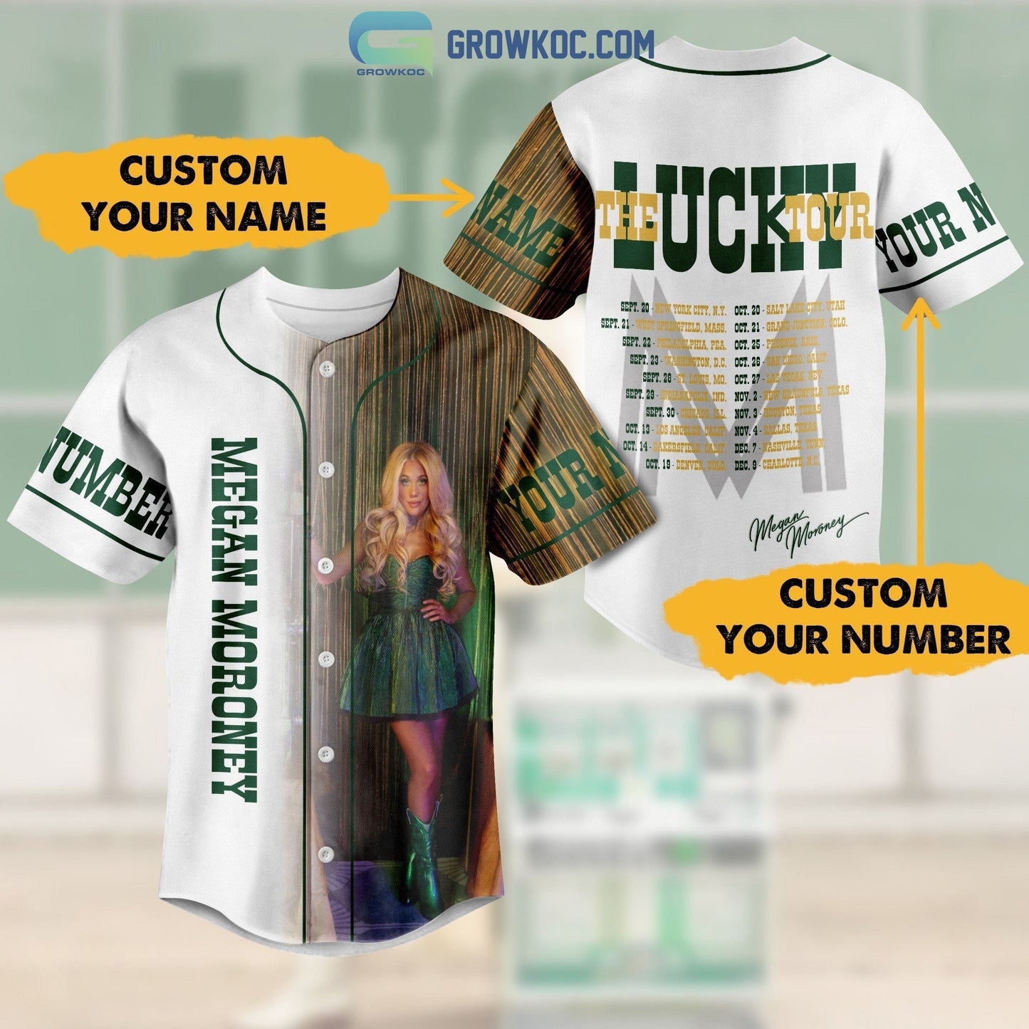The Lucky Tour Megan Moroney Personalized Baseball Jersey Unisex T-shirt, Sweatshirt, Hoodie, Long Sleeve Tee - T-Shirt, Sweatshirt, Hoodie
