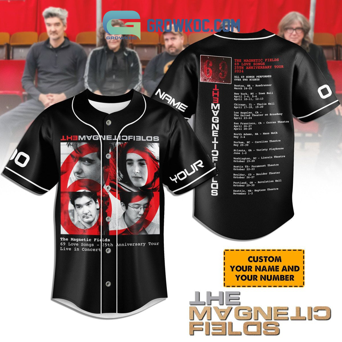 The Magnetic Fields 25th Anniversary Tour Personalized Baseball Jersey Unisex T-shirt, Sweatshirt, Hoodie, Long Sleeve Tee - T-Shirt, Sweatshirt, Hoodie