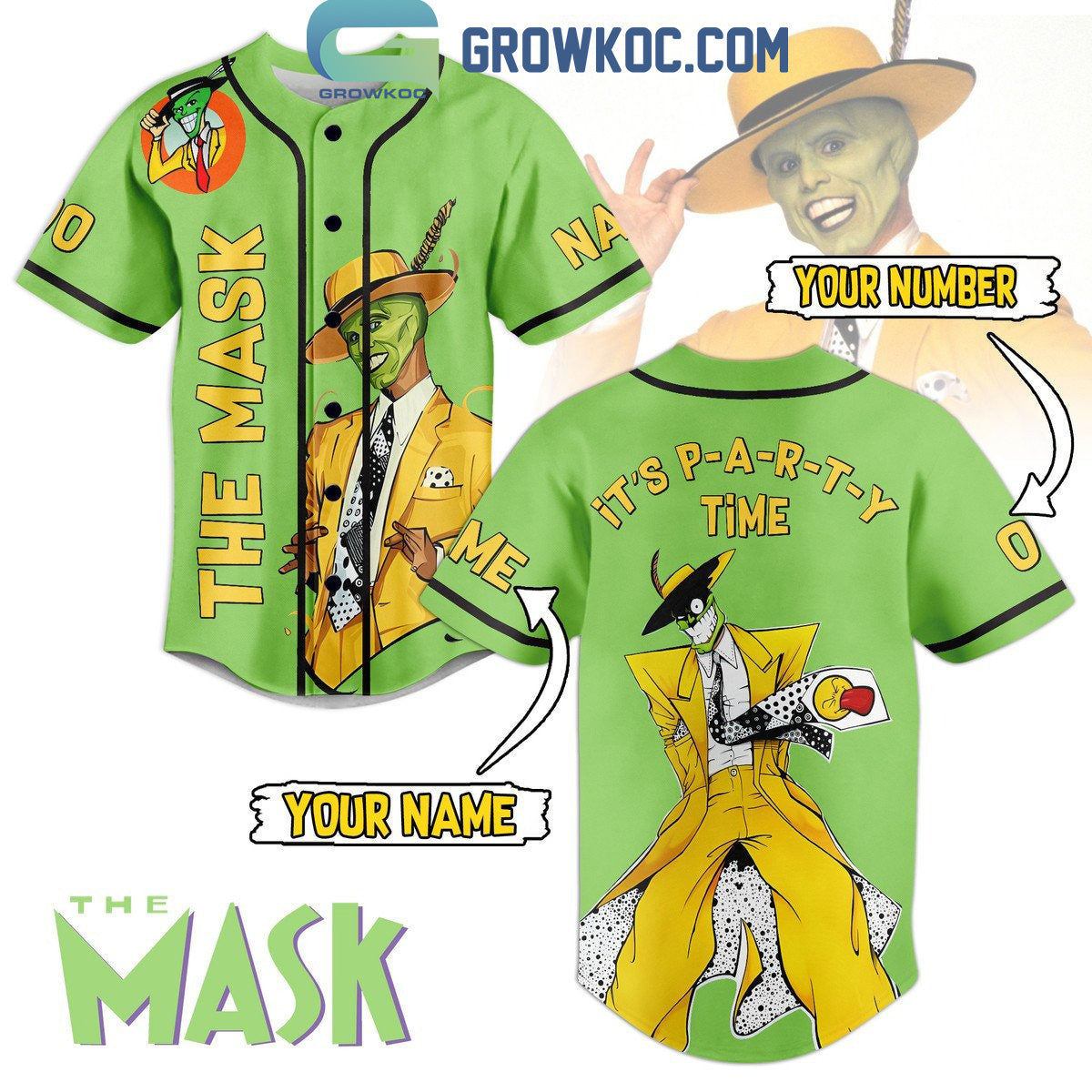 The Mask Movie Its Party Time Personalized Baseball Jersey Unisex T-shirt, Sweatshirt, Hoodie, Long Sleeve Tee - T-Shirt, Sweatshirt, Hoodie