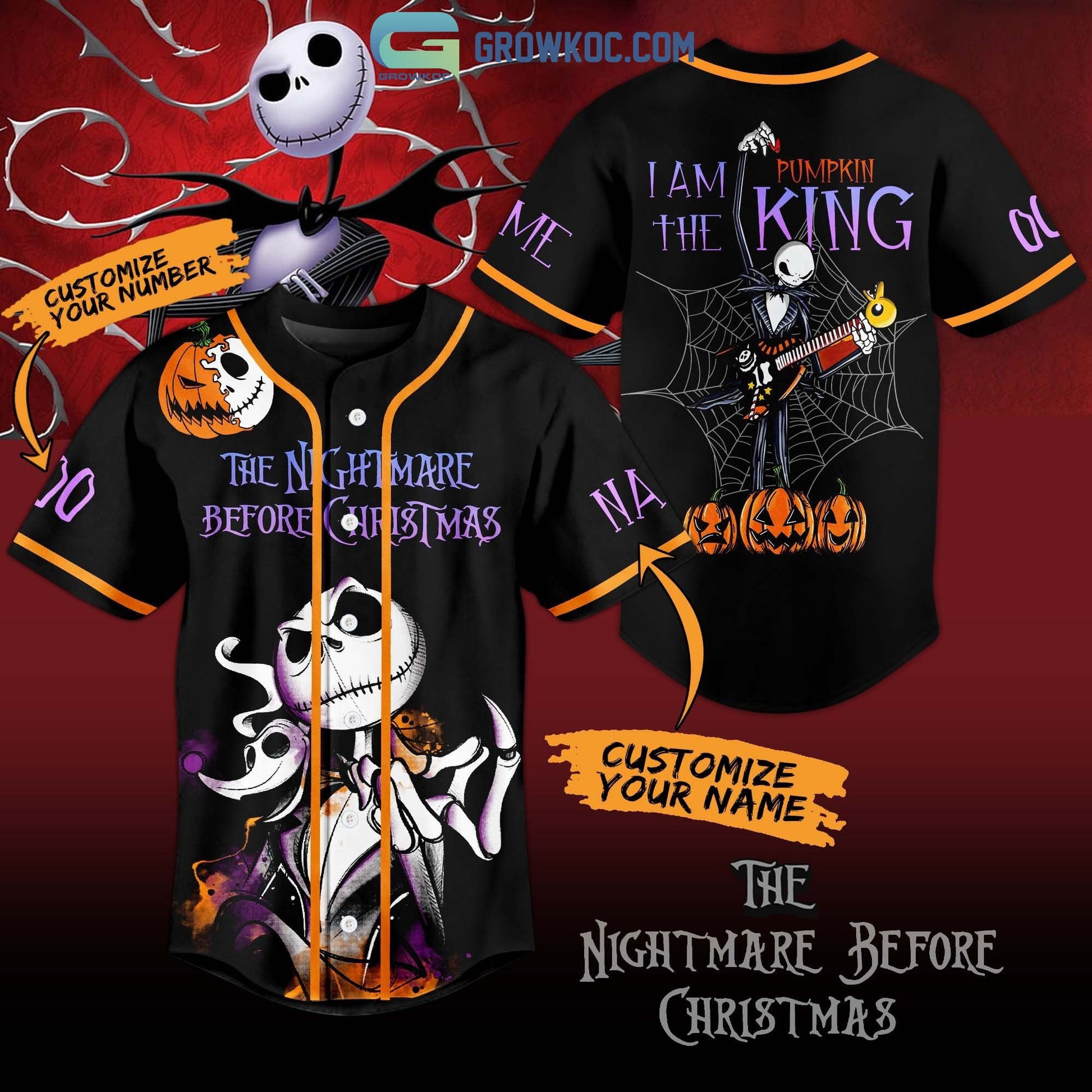 The Nightmare Before Christmas I Am The Pumpkin King Personalized Baseball Jersey Unisex T-shirt, Sweatshirt, Hoodie, Long Sleeve Tee - T-Shirt, Sweatshirt, Hoodie