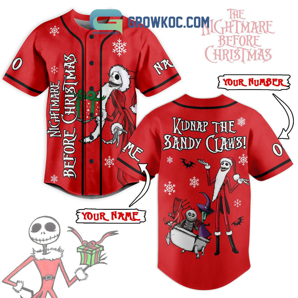 The Nightmare Before Christmas Kidnap The Sandy Claws Personalized Baseball Jersey Unisex T-shirt, Sweatshirt, Hoodie, Long Sleeve Tee - T-Shirt, Sweatshirt, Hoodie