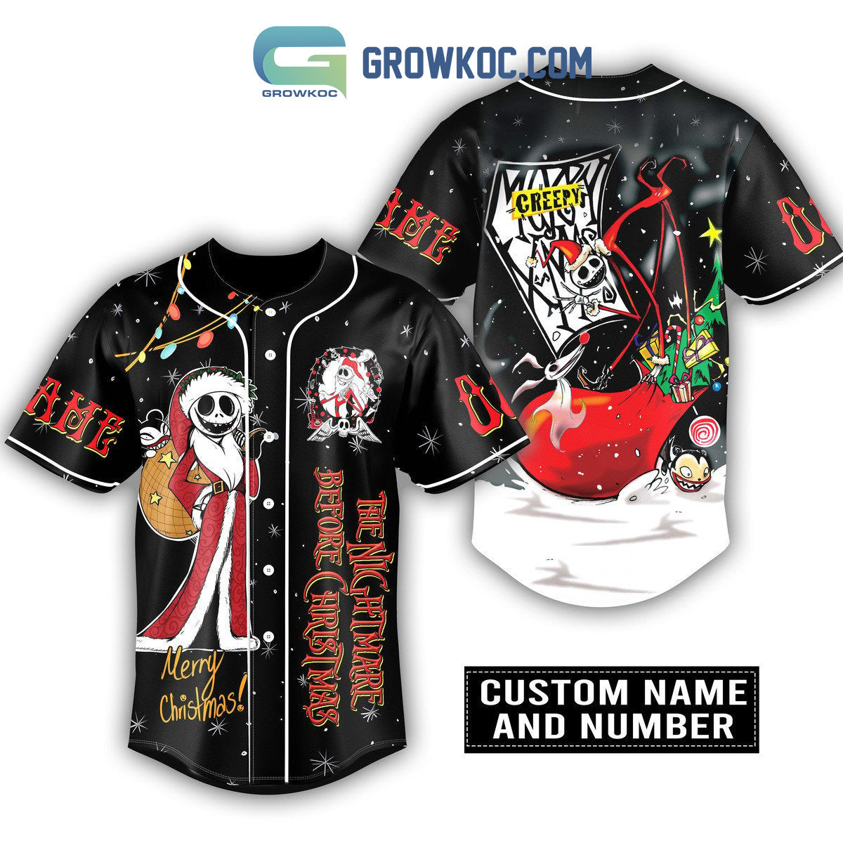 The Nightmare Before Christmas Merry Christmas Personalized Baseball Jersey Unisex T-shirt, Sweatshirt, Hoodie, Long Sleeve Tee - T-Shirt, Sweatshirt, Hoodie