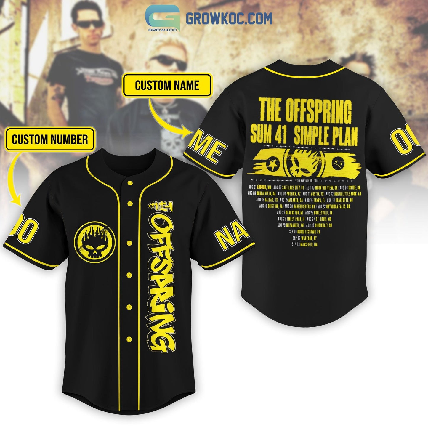 The Offspring Sum 41 Simple Plan Personalized Baseball Jersey Unisex T-shirt, Sweatshirt, Hoodie, Long Sleeve Tee - T-Shirt, Sweatshirt, Hoodie